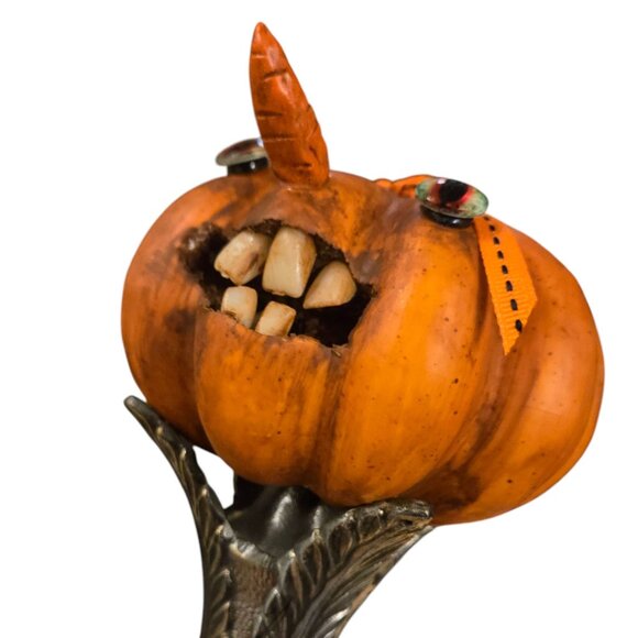 Halloween JOL Pumpkin OOAK Creepy Sculpture Jack O Lantern Teeth Assemblage Art - Picture 12 of 16